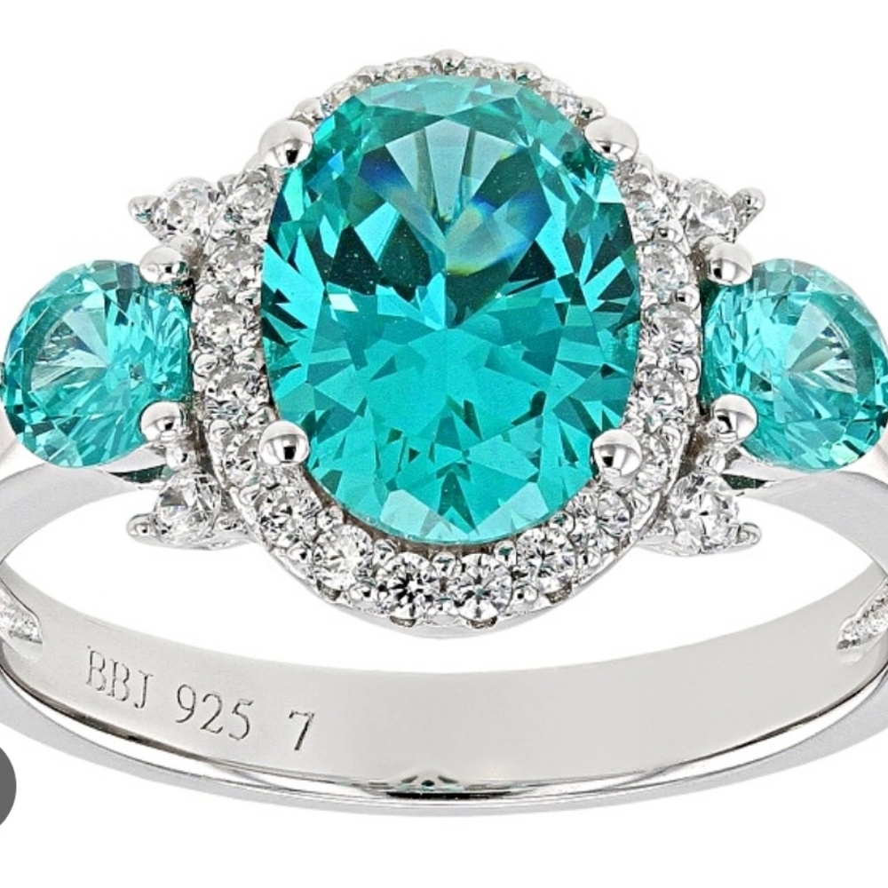 Gorgeous Lab-Created Paraiba Tourmaline & White Zircon 3 Ring Set! Size 6!